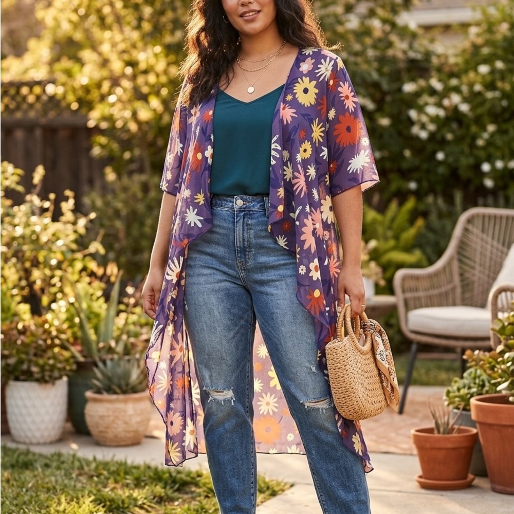 LuLaRoe Navy Floral Sheer Duster
